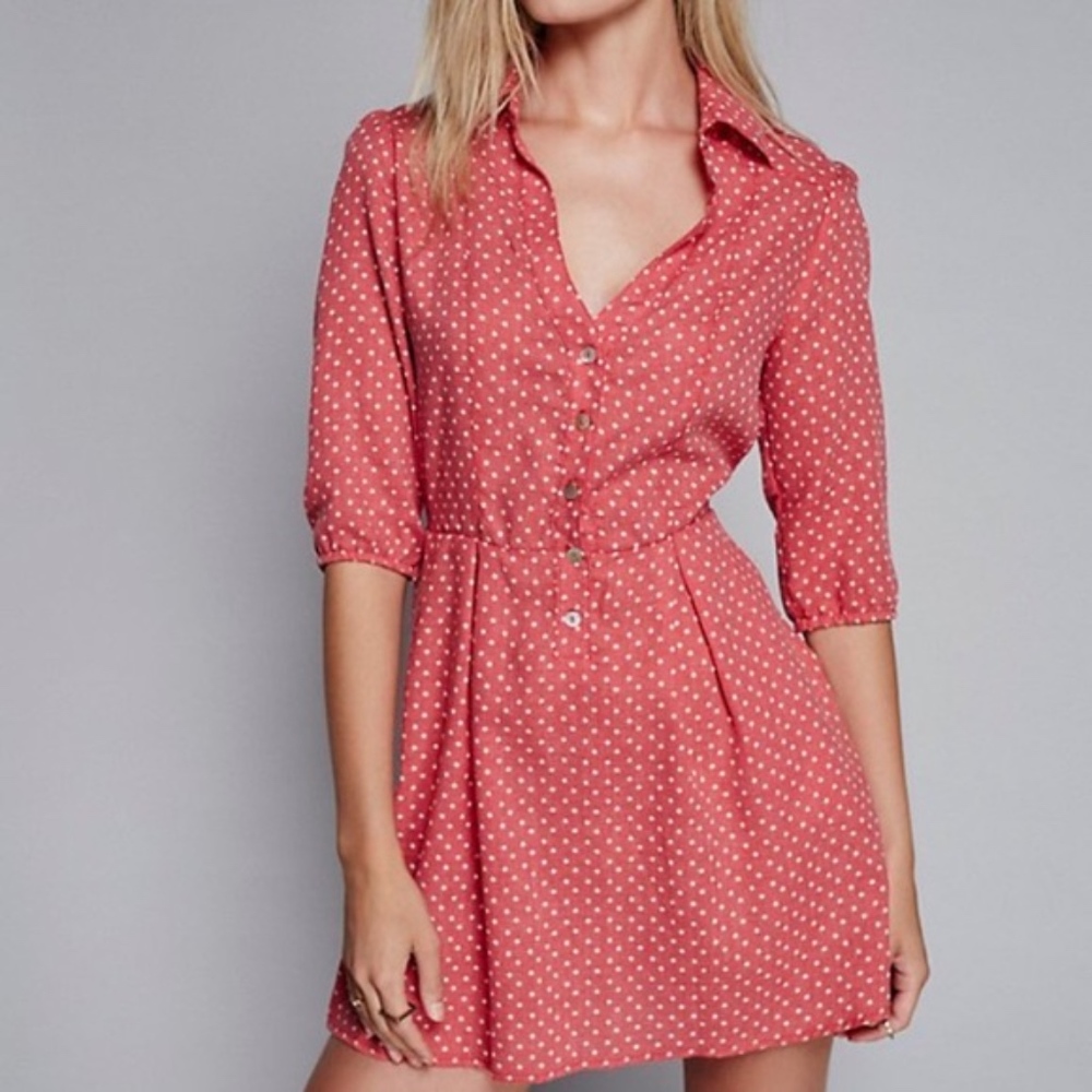 Free People | 3/4 Sleeve Mini Button Up Dress